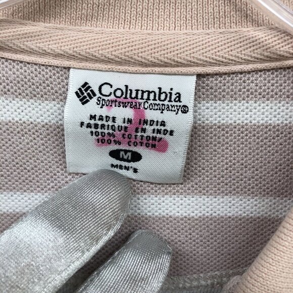 VTG Columbia Polo Shirt Mens M Beige Peach Striped Short Sleeve Cotton - Picture 5 of 8